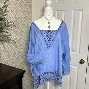 Blue Embroidered Women's Top